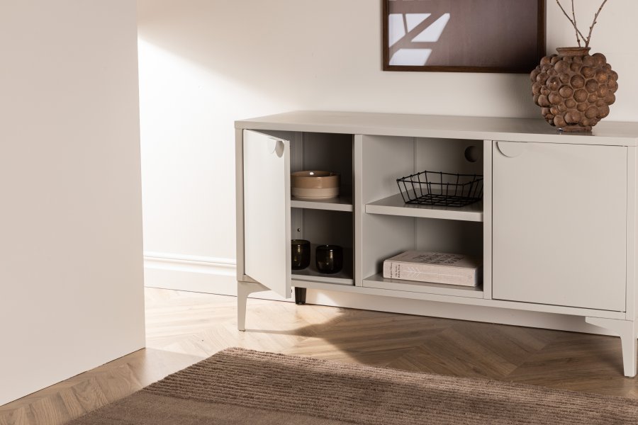 VENTURE DESIGN Piring TV-bord, m. 2 drer og 3 hyller - beige stl (120x40)