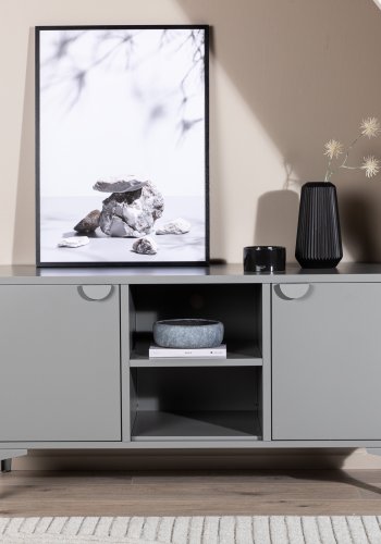 VENTURE DESIGN Piring TV-bord, m. 2 drer og 3 hyller - lysegr stl (120x40)