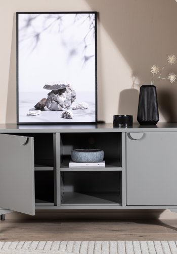 VENTURE DESIGN Piring TV-bord, m. 2 drer og 3 hyller - lysegr stl (120x40)