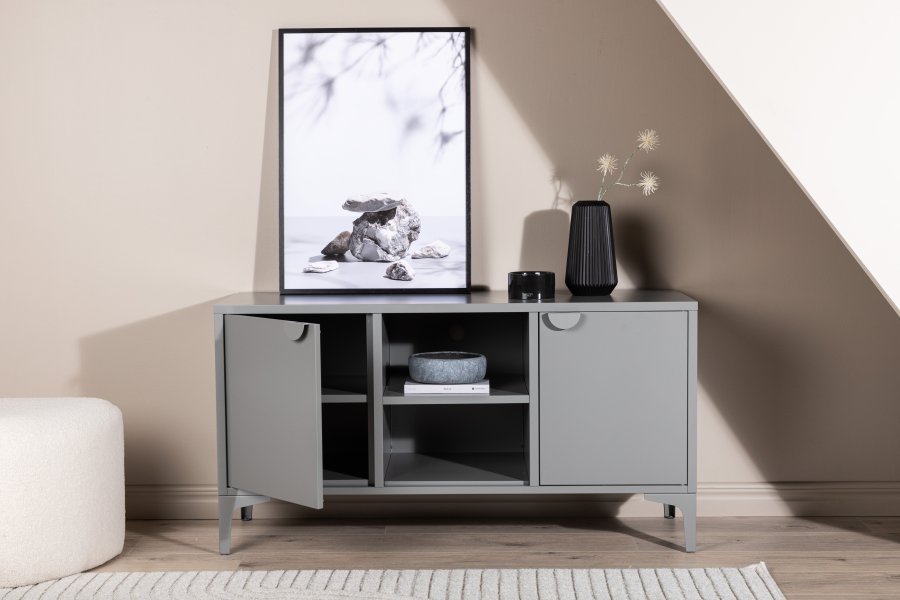 VENTURE DESIGN Piring TV-bord, m. 2 drer og 3 hyller - lysegr stl (120x40)