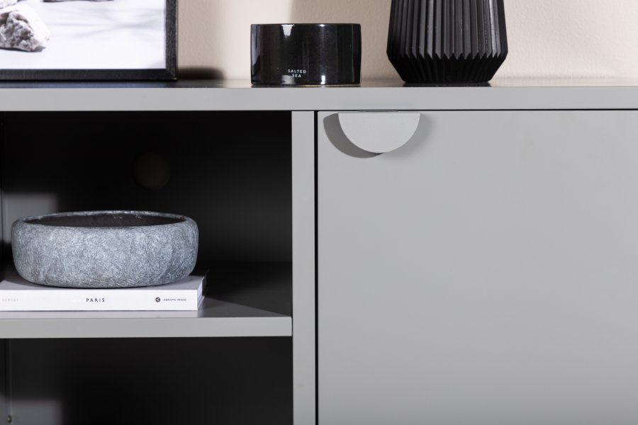 VENTURE DESIGN Piring TV-bord, m. 2 drer og 3 hyller - lysegr stl (120x40)