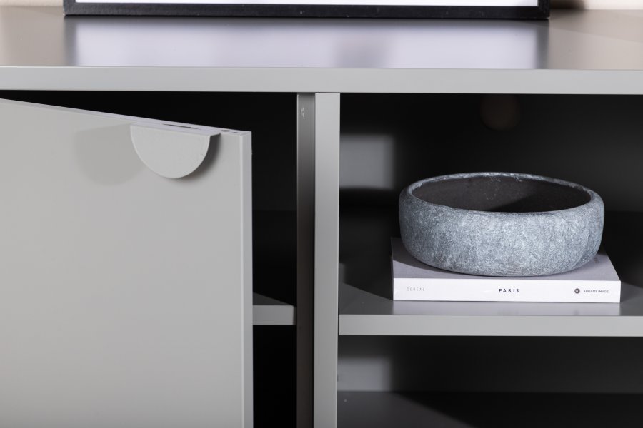 VENTURE DESIGN Piring TV-bord, m. 2 drer og 3 hyller - lysegr stl (120x40)