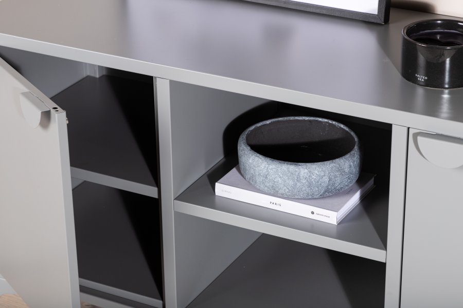 VENTURE DESIGN Piring TV-bord, m. 2 drer og 3 hyller - lysegr stl (120x40)