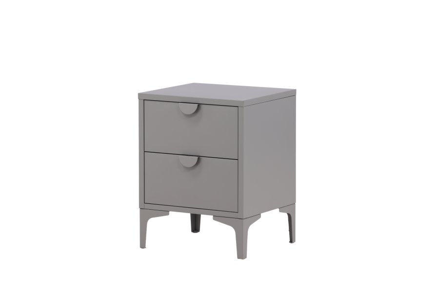 VENTURE DESIGN Piring nattbord, m. 2 skuffer - lys gr stl (45x40)