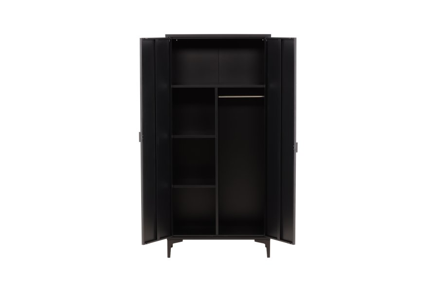 VENTURE DESIGN Piring garderobe, m. 2 drer, 3 hyller og hengerstang - sort stl (H:183)