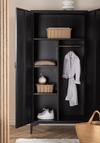 VENTURE DESIGN Piring garderobe, m. 2 drer, 3 hyller og hengerstang - sort stl (H:183)