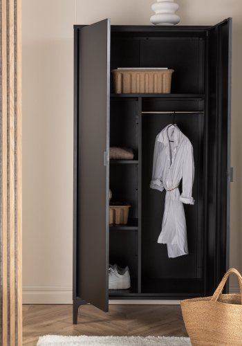 VENTURE DESIGN Piring garderobe, m. 2 drer, 3 hyller og hengerstang - sort stl (H:183)