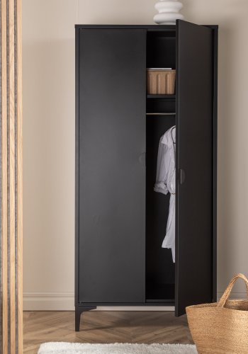 VENTURE DESIGN Piring garderobe, m. 2 drer, 3 hyller og hengerstang - sort stl (H:183)