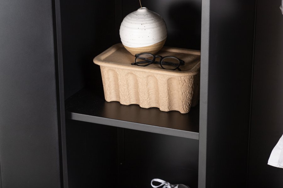 VENTURE DESIGN Piring garderobe, m. 2 drer, 3 hyller og hengerstang - sort stl (H:183)