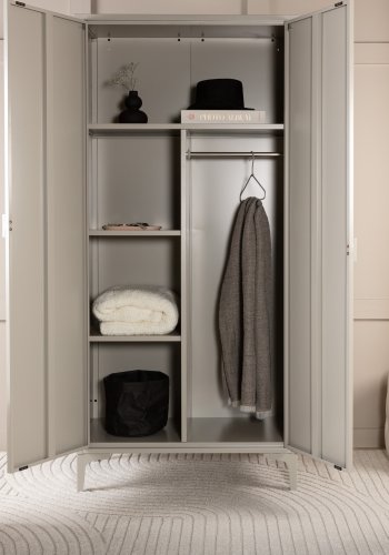 VENTURE DESIGN Piring garderobe, m. 2 drer, 3 hyller og hengestang - beige stl (H:183)