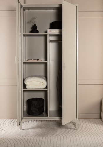 VENTURE DESIGN Piring garderobe, m. 2 drer, 3 hyller og hengestang - beige stl (H:183)