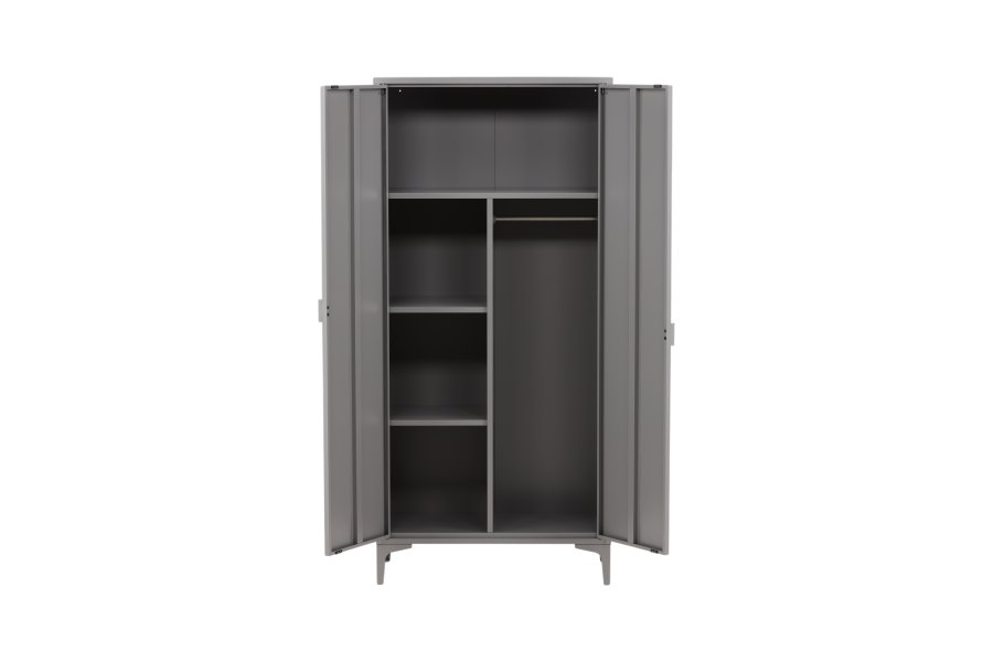 VENTURE DESIGN Piring garderobe, m. 2 drer, 3 hyller og hengerstang - lysegr stl (H:183)
