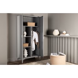 VENTURE DESIGN Piring garderobeskab, m. 2 l�ger, 3 hylder og b�jlestang - lysegr� st�l (H:183) - Venture Design