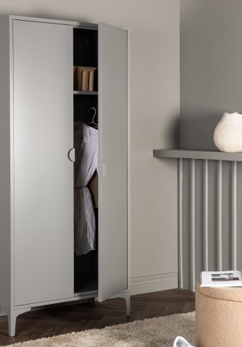 VENTURE DESIGN Piring garderobe, m. 2 drer, 3 hyller og hengerstang - lysegr stl (H:183)