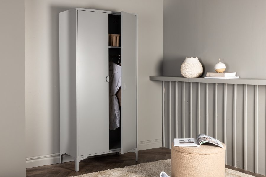 VENTURE DESIGN Piring garderobe, m. 2 drer, 3 hyller og hengerstang - lysegr stl (H:183)