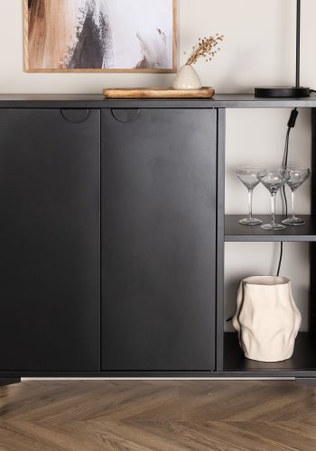 VENTURE DESIGN Piring skjenk, m. 2 drer og 2 hyller - sort stl