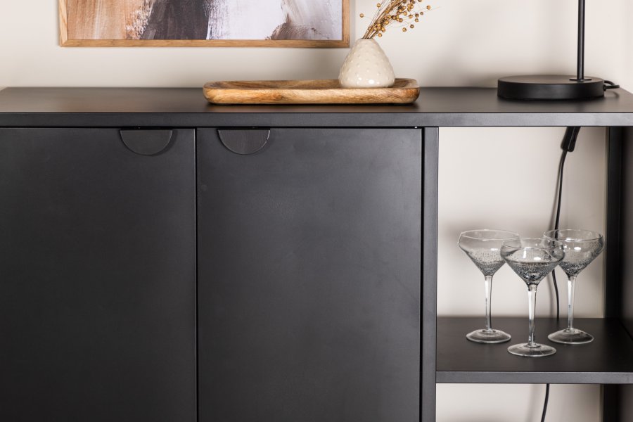 VENTURE DESIGN Piring skjenk, m. 2 drer og 2 hyller - sort stl