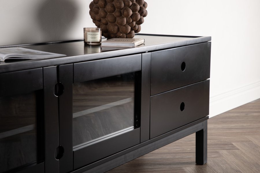 VENTURE DESIGN Alcoa skjenk, m. 2 drer og 2 skuffer - sort MDF