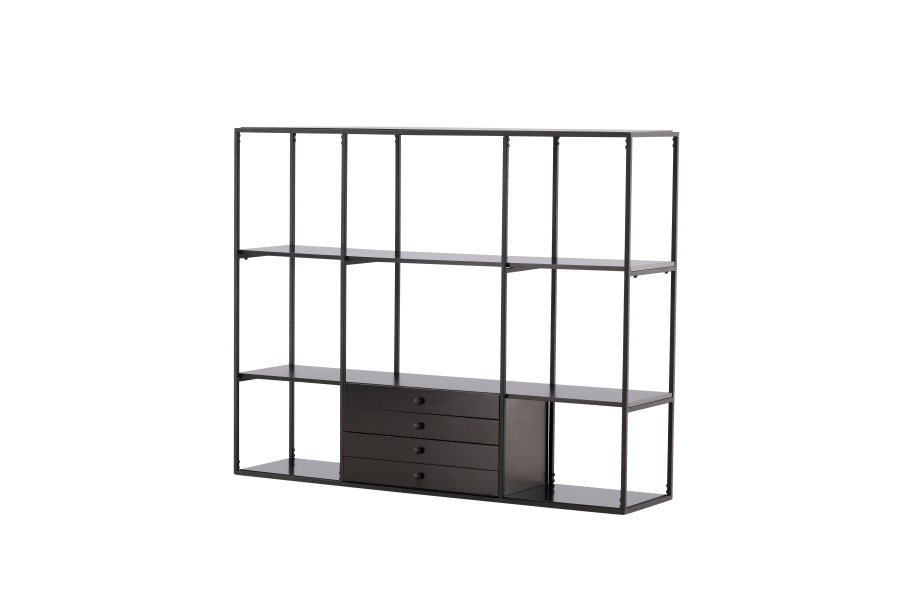 VENTURE DESIGN Amaraillo bokhylle, m. 4 skuffer - svart MDF og sort stl (H:120)