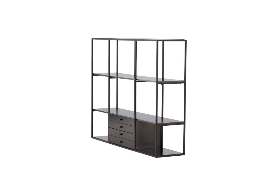 VENTURE DESIGN Amaraillo bokhylle, m. 4 skuffer - svart MDF og sort stl (H:120)