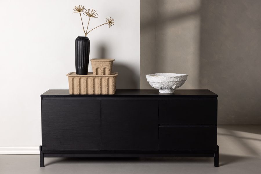 VENTURE DESIGN Corpus Sideboard, m. 2 Türen und 2 Schubladen – schwarzes MDF