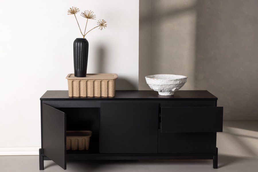 VENTURE DESIGN Corpus Sideboard, m. 2 Türen und 2 Schubladen – schwarzes MDF