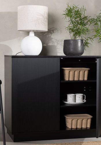 VENTURE DESIGN Lenox skjenk, m. 2 drer og 2 hyller - sort MDF