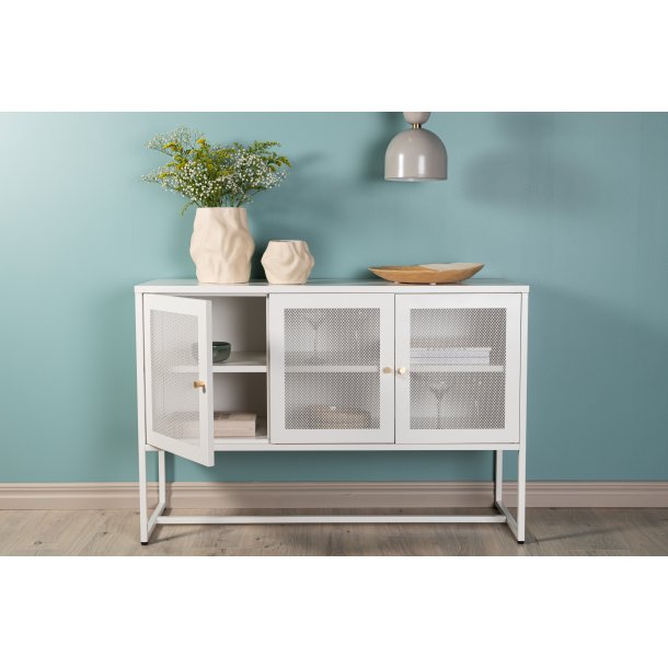 Malla sk�nk, m. 3 l�ger og 2 hylder - hvid st�l