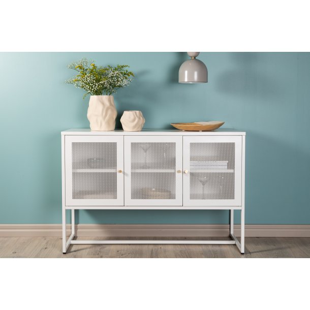 Malla sk�nk, m. 3 l�ger og 2 hylder - hvid st�l
