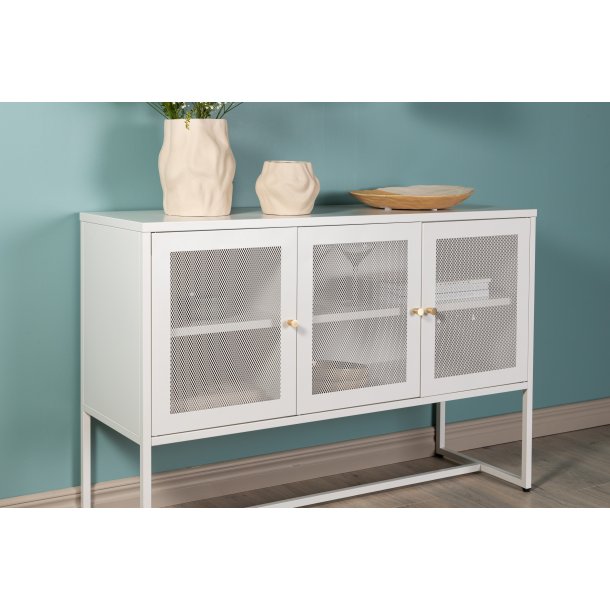 Malla sk�nk, m. 3 l�ger og 2 hylder - hvid st�l