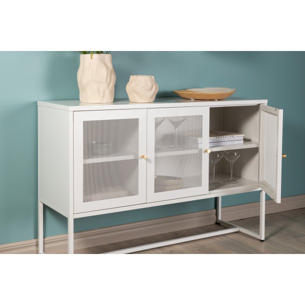 Malla sk�nk, m. 3 l�ger og 2 hylder - hvid st�l