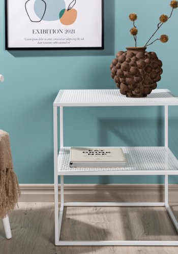 VENTURE DESIGN Netz sidebord, firkantet, m. 1 hylle - hvit stl (55x55)