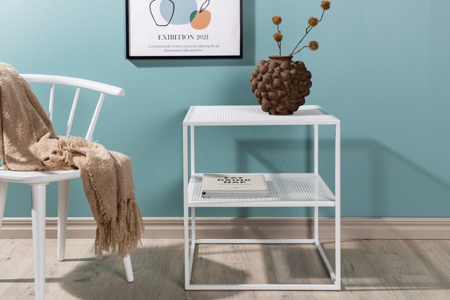 VENTURE DESIGN Netz sidebord, firkantet, m. 1 hylle - hvit stl (55x55)