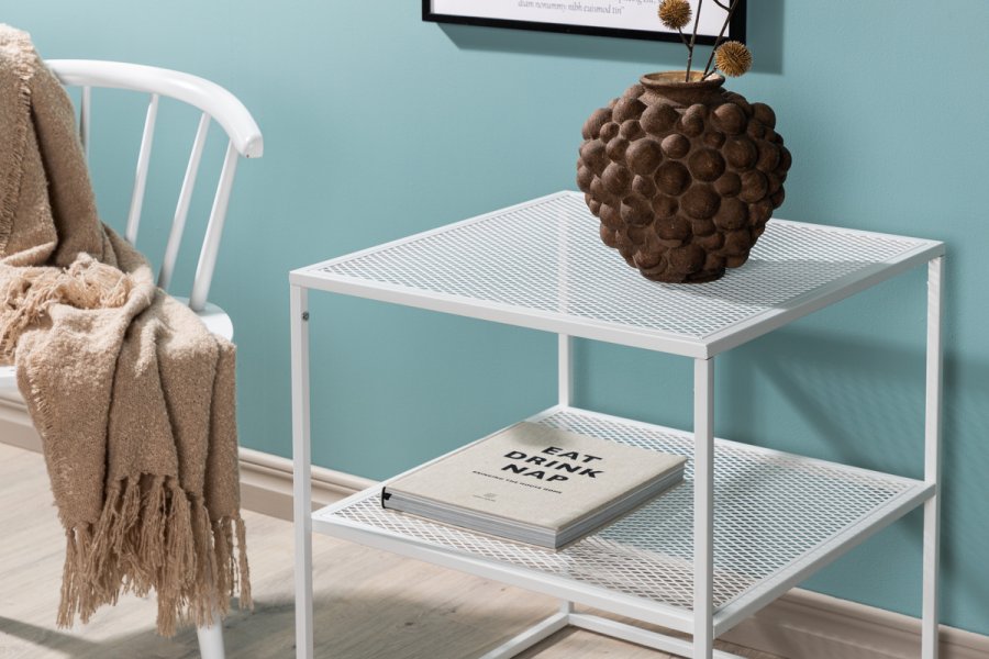 VENTURE DESIGN Netz sidebord, firkantet, m. 1 hylle - hvit stl (55x55)