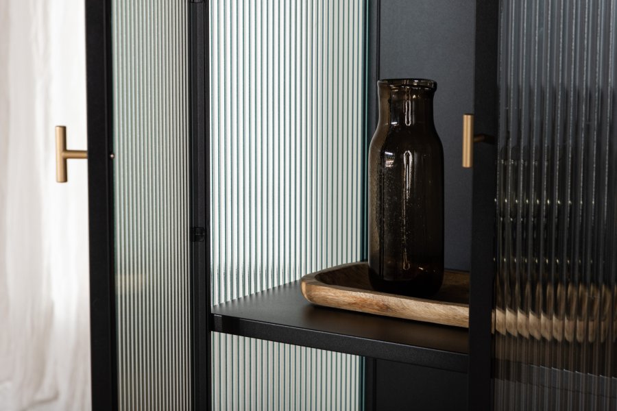 VENTURE DESIGN Garis vitrineskap, m. 2 d�rer og 2 hyller - glass og sort st�l (H:160)