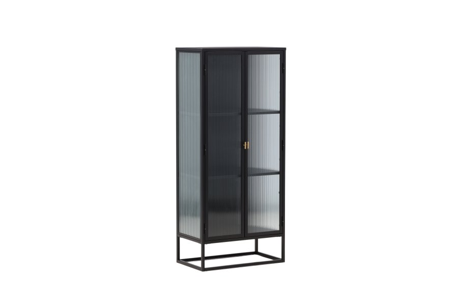VENTURE DESIGN Garis vitrineskap, m. 2 d�rer og 2 hyller - glass og sort st�l (H:160)