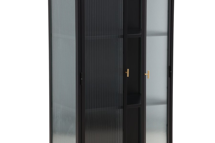 VENTURE DESIGN Garis vitrineskap, m. 2 d�rer og 2 hyller - glass og sort st�l (H:160)