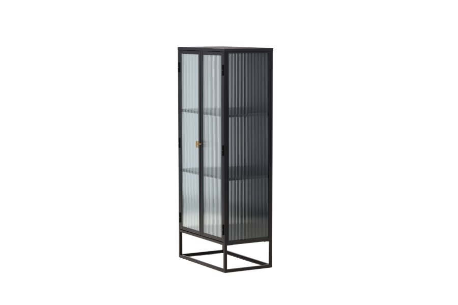 VENTURE DESIGN Garis vitrineskap, m. 2 d�rer og 2 hyller - glass og sort st�l (H:160)