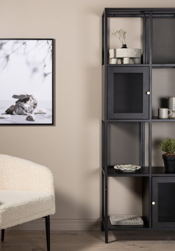 VENTURE DESIGN Pen bokhylle, m. 2 drer - svart stl (H:180)