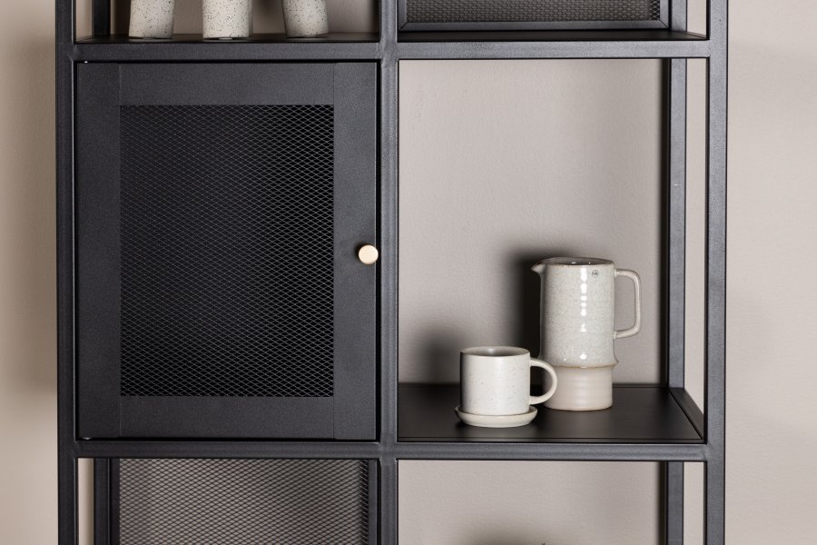 VENTURE DESIGN Pen bokhylle, m. 2 drer - svart stl (H:180)