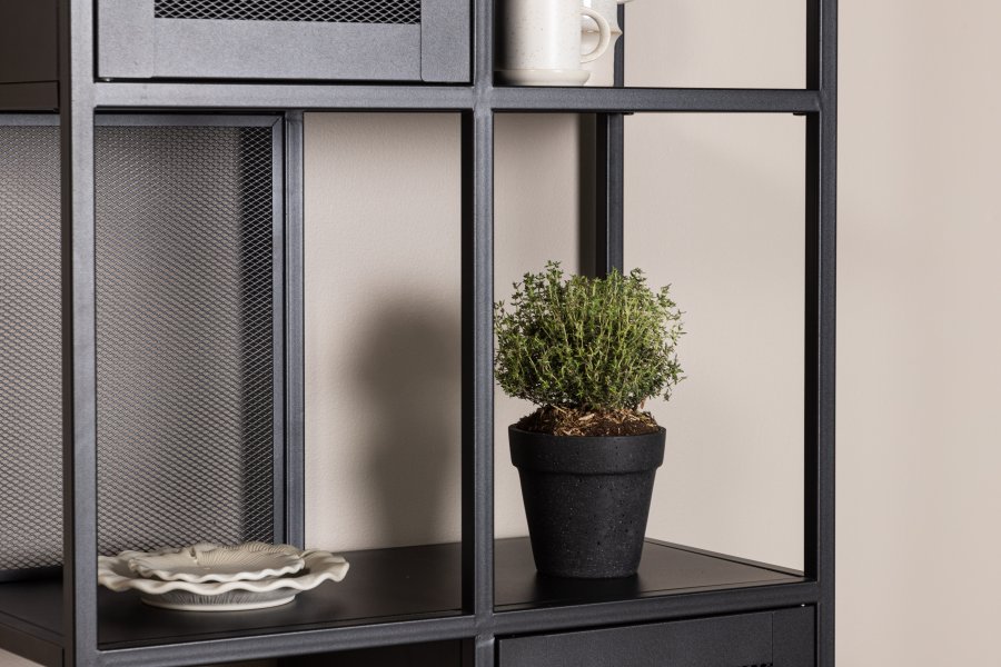 VENTURE DESIGN Pen bokhylle, m. 2 drer - svart stl (H:180)