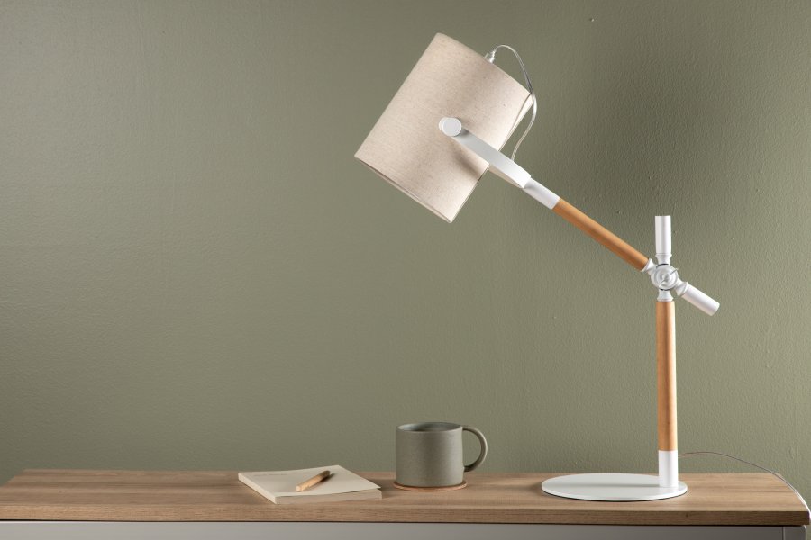 VENTURE DESIGN Dennis bordlampe - beige lin og hvitt/naturlig stl