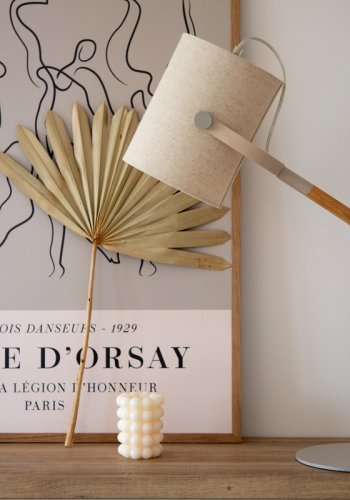 VENTURE DESIGN Dennis Tischleuchte - beiges Leinen und beige/naturfarbener Stahl