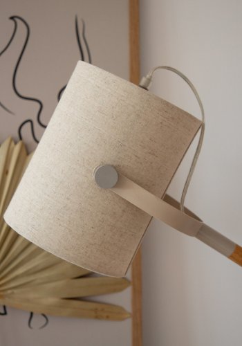 VENTURE DESIGN Dennis Tischleuchte - beiges Leinen und beige/naturfarbener Stahl