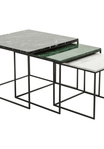 KARE DESIGN Marble East Coast Satztische – Grün/Schwarz/Weiß-Marmor und Stahl (3/Set) (Eingestellt)