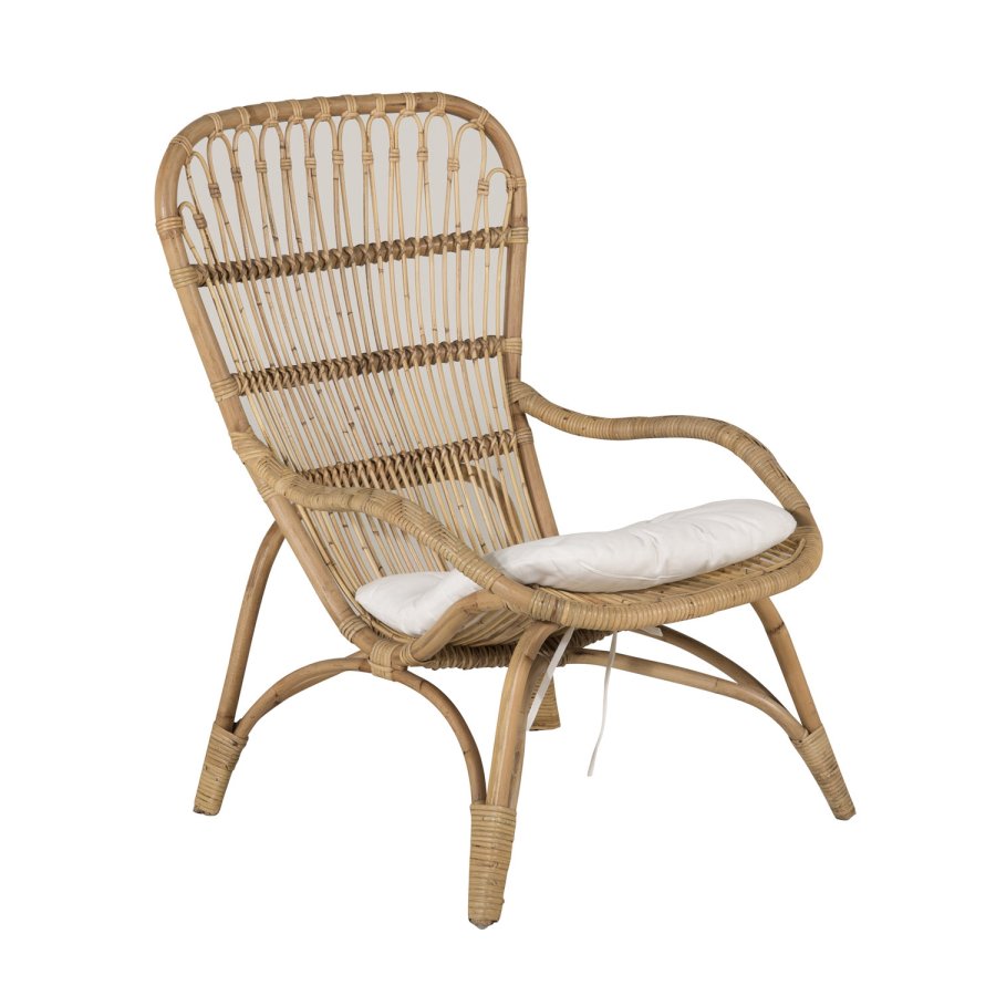 VENTURE DESIGN Ella lenestol, med fotskammel og pute - off-white stoff og naturlig bambus