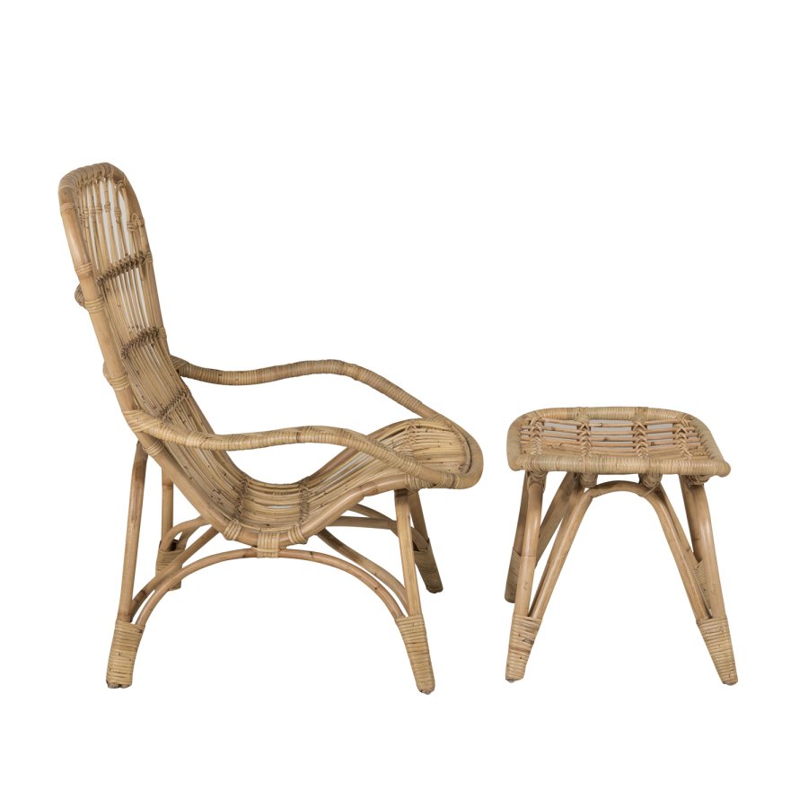 VENTURE DESIGN Ella lenestol, med fotskammel og pute - off-white stoff og naturlig bambus