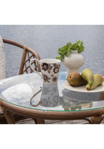 VENTURE DESIGN Wera loungest, m. 2 havestole og 1 havebord - offwhite hynder, glas og brun rattan