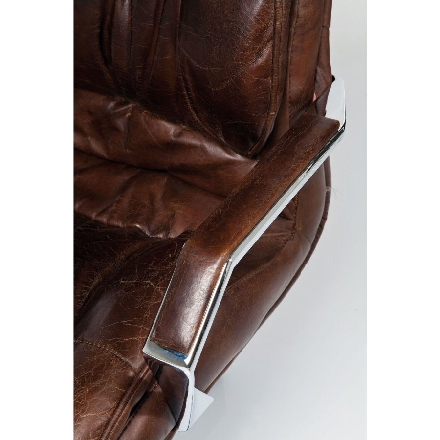 KARE DESIGN Cigar Lounge kontorstol - brunt koskind/aluminium, m. armln og hjul