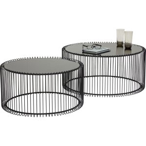 KARE DESIGN Wire Svart Soffbord - Klarglas / Svart Stl, Runt (2 / Set cm)